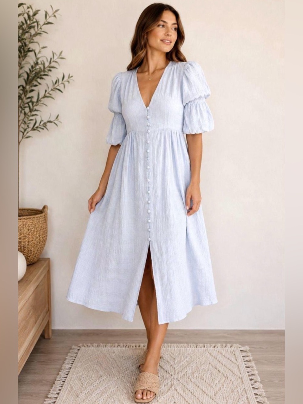 Chelsea & Violet Cotton Textured Puff Sleeve Midi Dress NWT Size 10 Cottagecore
